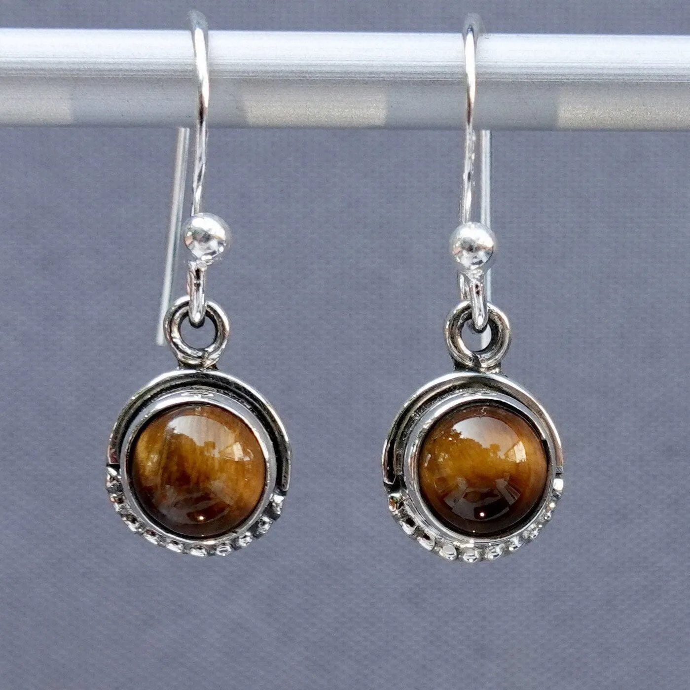 Boho Round Tigers Eye 925 Silver Earrings, E86TE