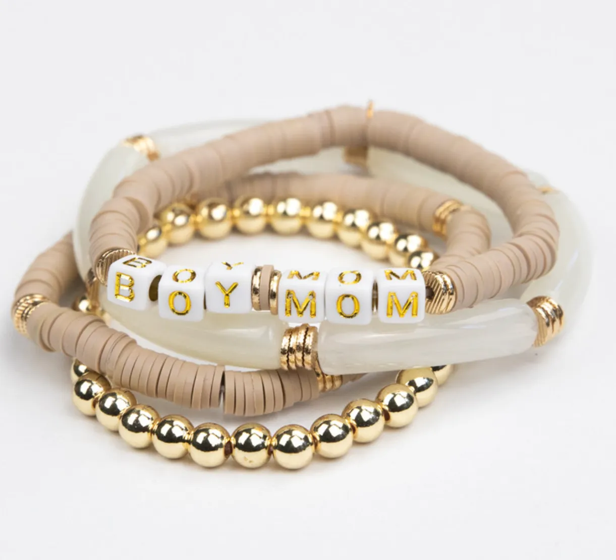 BOY MOM Tubular Bracelet Set - Taupe