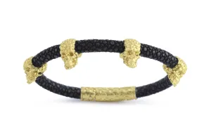Bracelet LivingSkull Men Stingray Leather & Four Human Skulls
