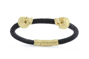 Bracelet LivingSkull Men Stingray Leather & Two Human Skulls