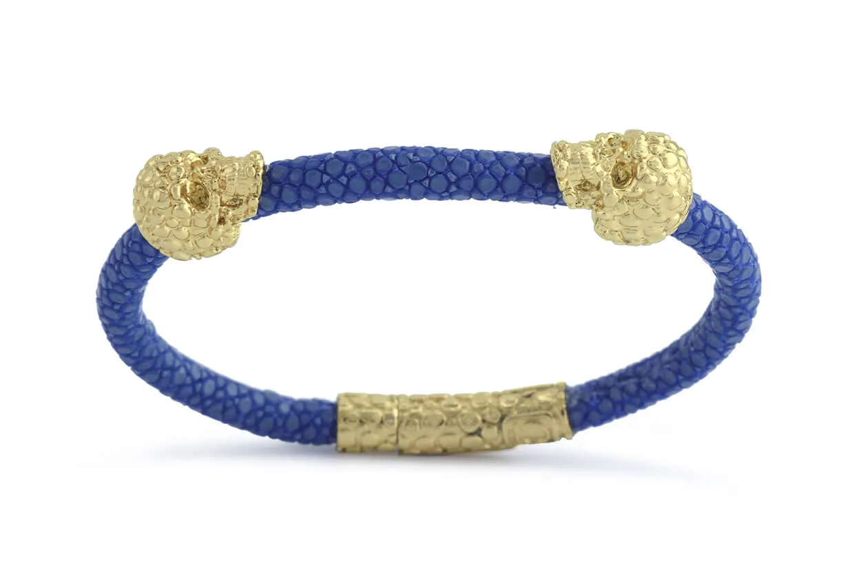 Bracelet LivingSkull Men Stingray Leather & Two Human Skulls