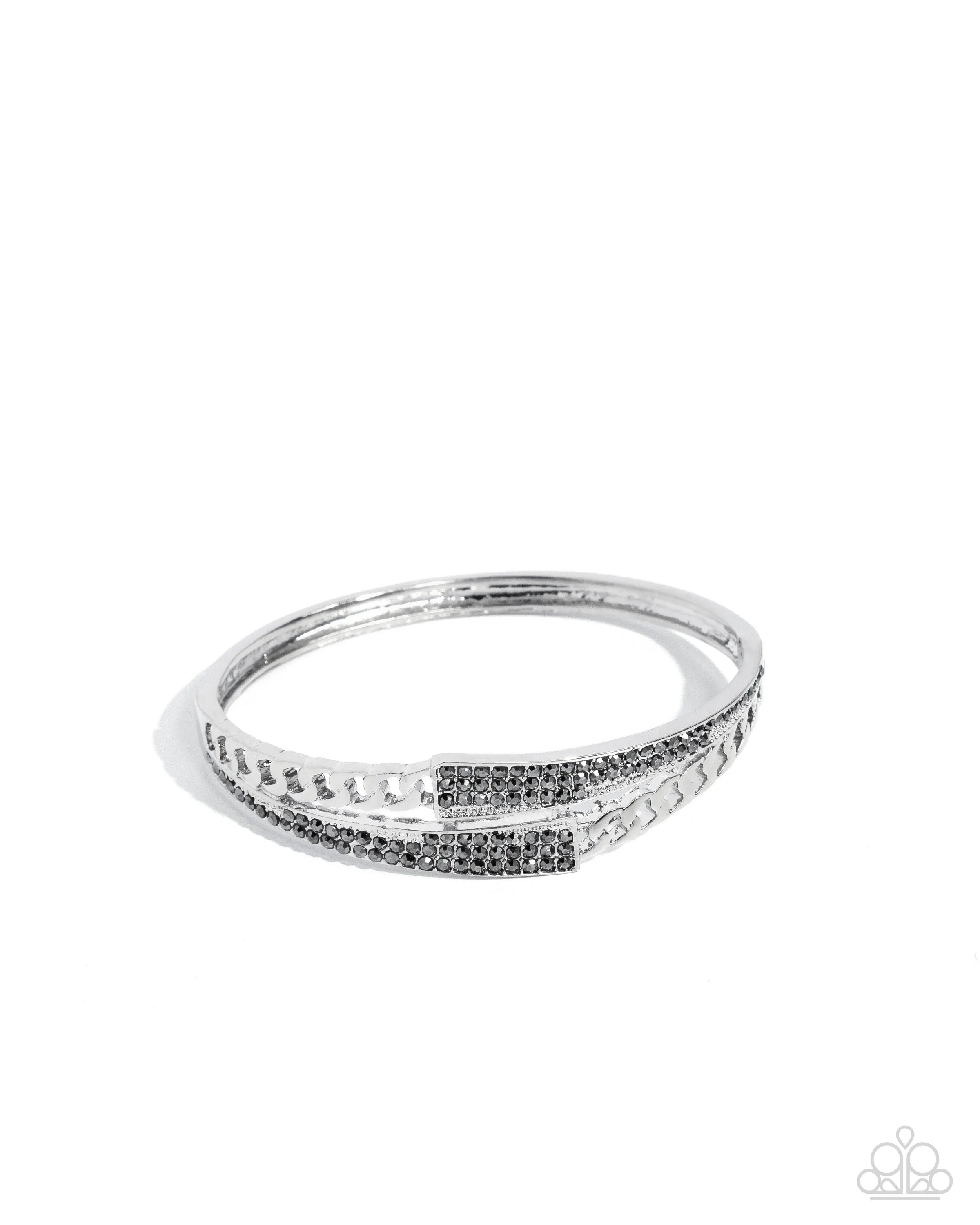 Braided Beginning - Silver - Hematite Rhinestone Paparazzi Hinge Bracelet