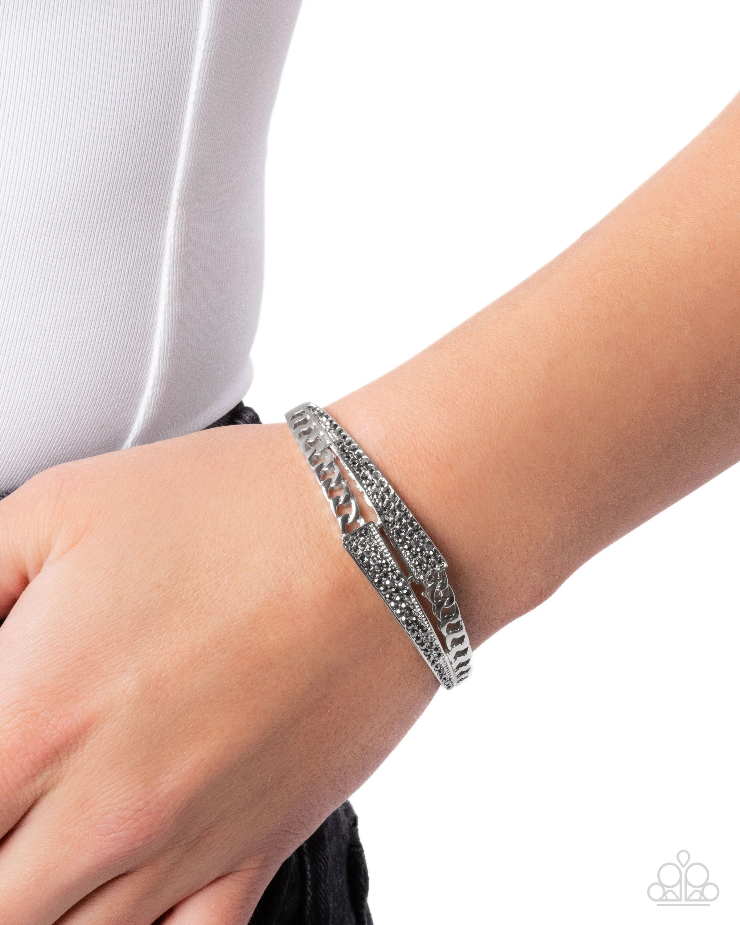 Braided Beginning - Silver - Hematite Rhinestone Paparazzi Hinge Bracelet