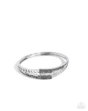 Braided Beginning - Silver - Hematite Rhinestone Paparazzi Hinge Bracelet