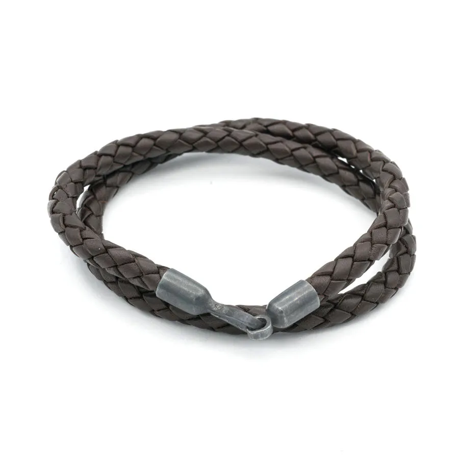 Braided Leather Double Wrap with Blackened Silver Hook