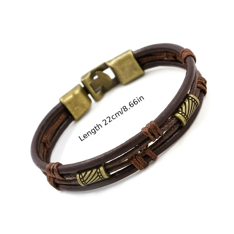 Braided Leather Rope Bracelet Men's Bangle Wax Thread Pair Buckle