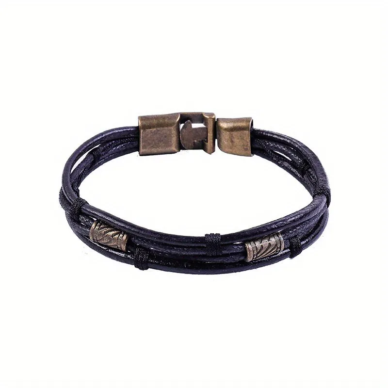 Braided Leather Rope Bracelet Men's Bangle Wax Thread Pair Buckle