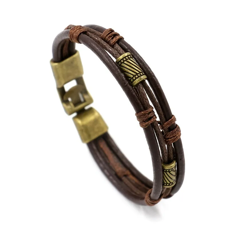 Braided Leather Rope Bracelet Men's Bangle Wax Thread Pair Buckle