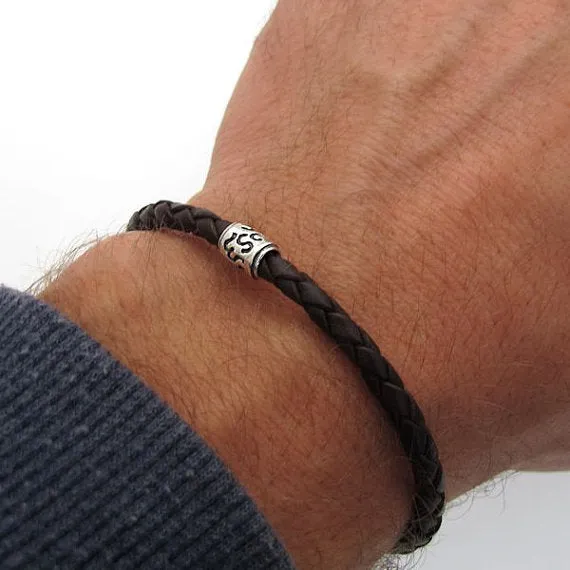 Brown Braided Leather Bracelet, Elegant Accessory for Him