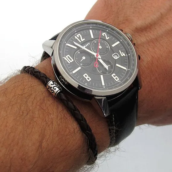 Brown Braided Leather Bracelet, Elegant Accessory for Him