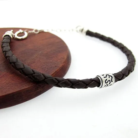 Brown Braided Leather Bracelet, Elegant Accessory for Him