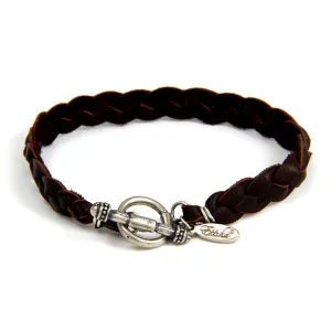 Brown Braided Men's Deerskin Leather Bracelet with Silver Toggle