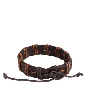 Brown genuine leather and waxed cord men's bracelet