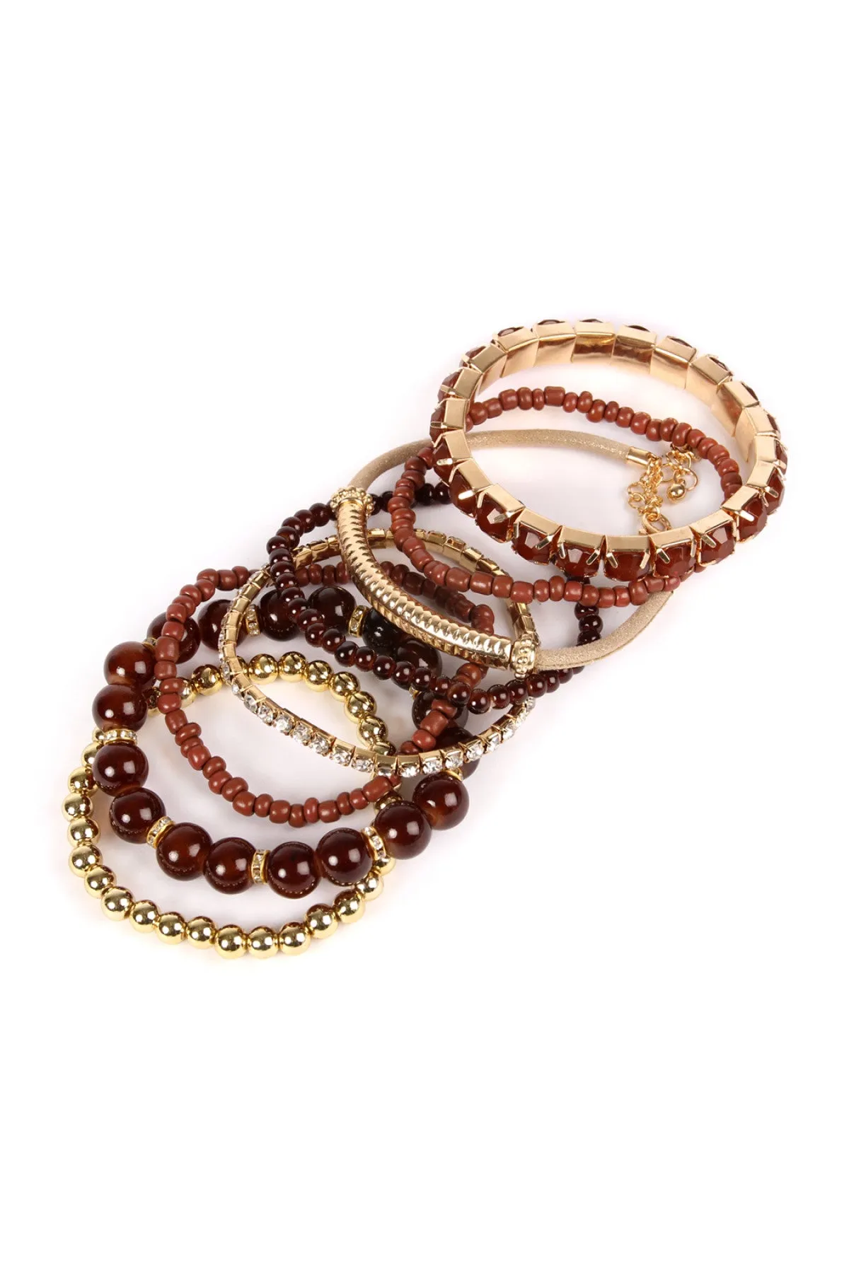 Brown Multicolor Stretch Bracelet - Pack of 6