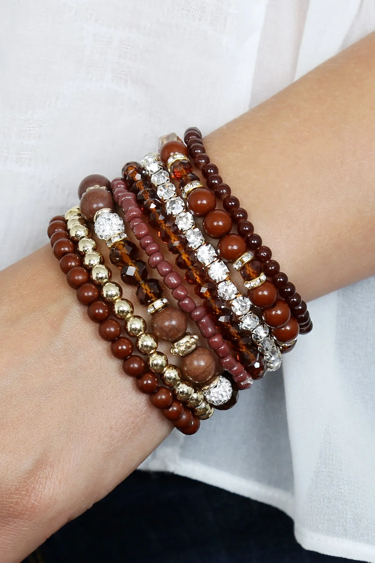 Brown Multicolor Stretch Bracelet - Pack of 6