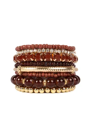 Brown Multicolor Stretch Bracelet - Pack of 6