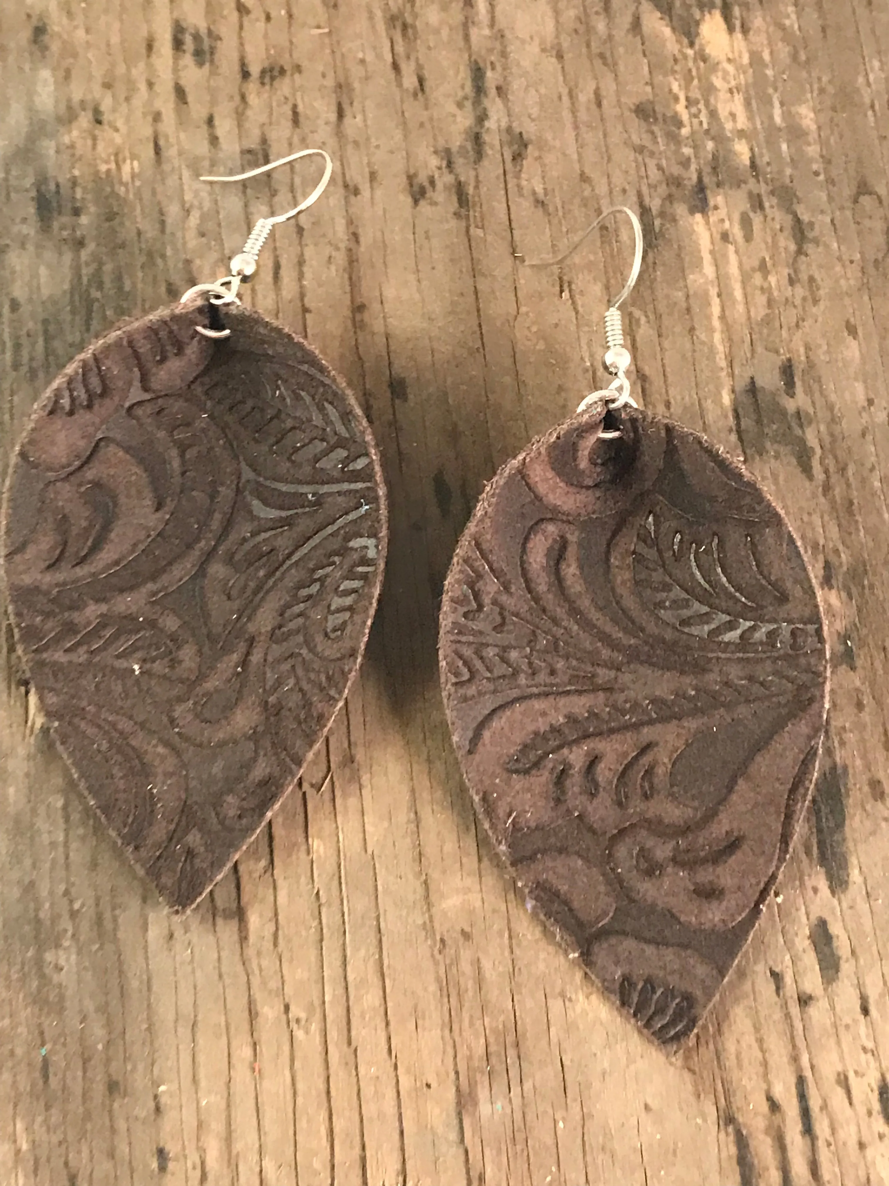 Brown Suede Embossed Earrings