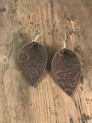 Brown Suede Embossed Earrings