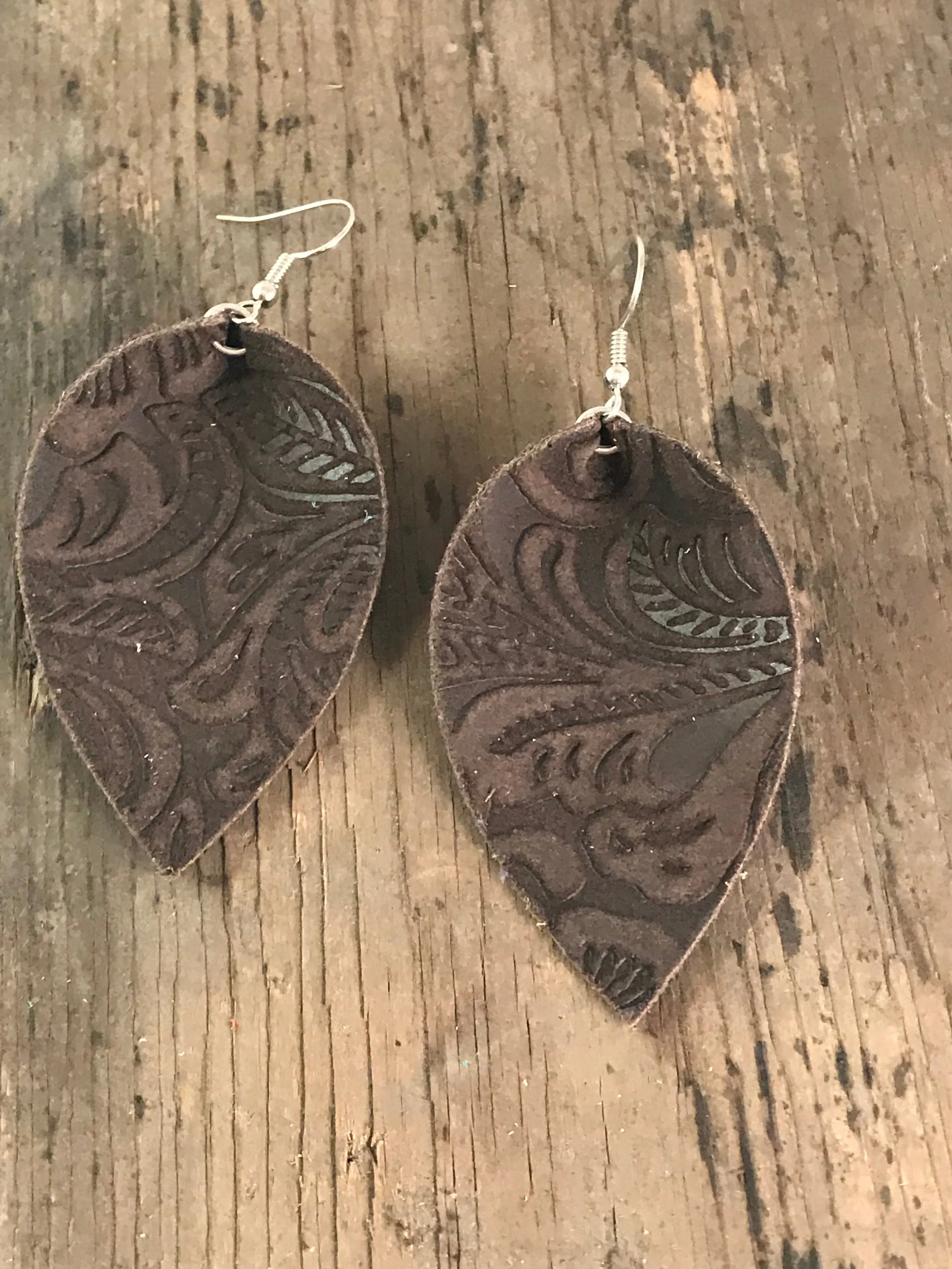 Brown Suede Embossed Earrings