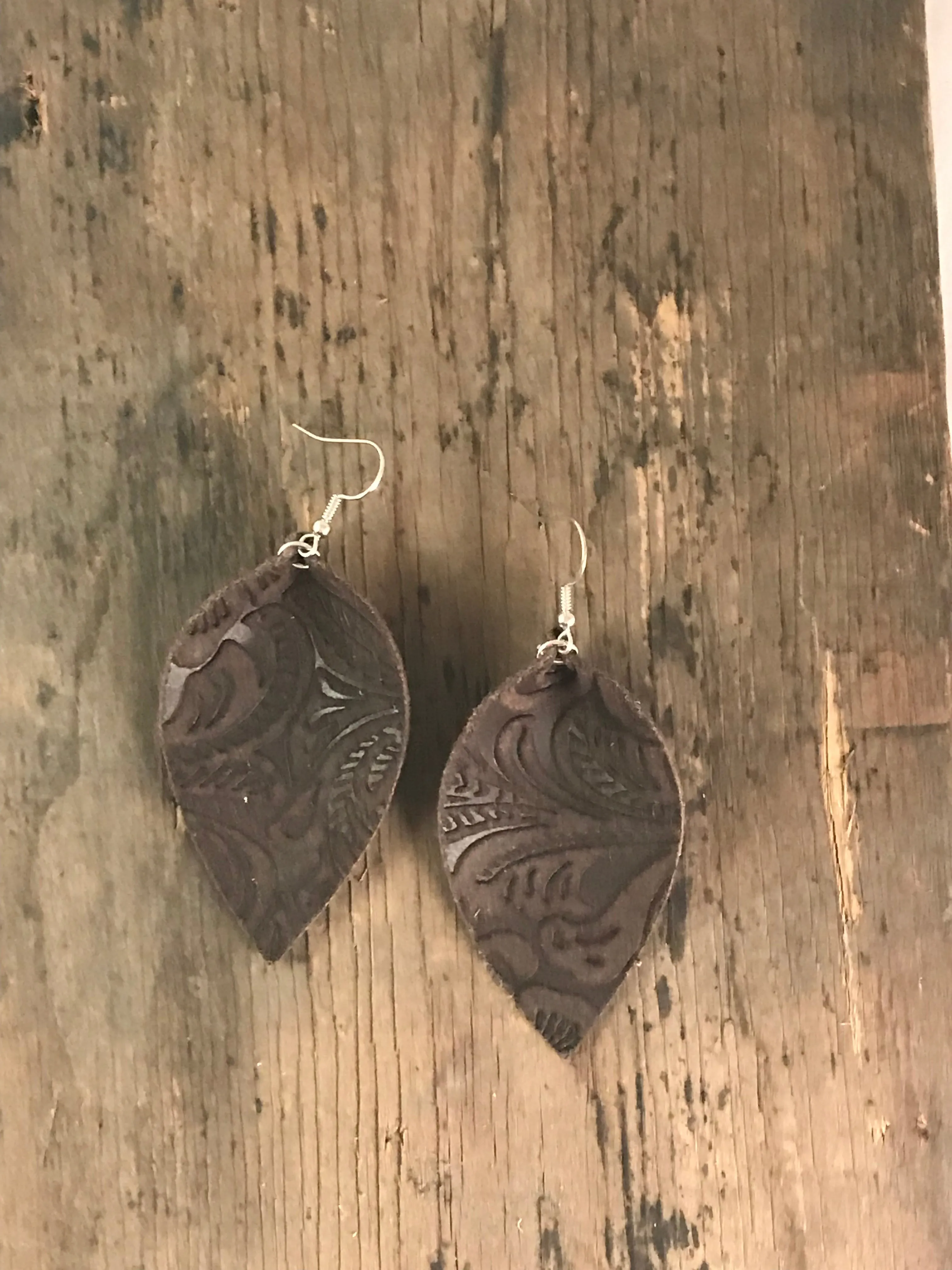Brown Suede Embossed Earrings
