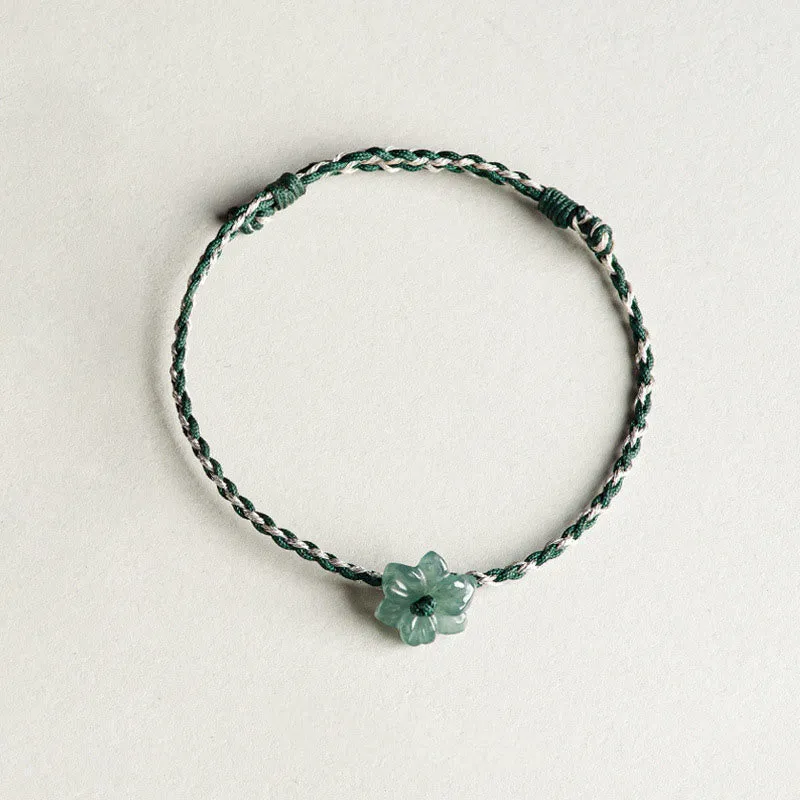 Buddha Stones Handmade Green String Jade Orchid Braided Prosperity Bracelet