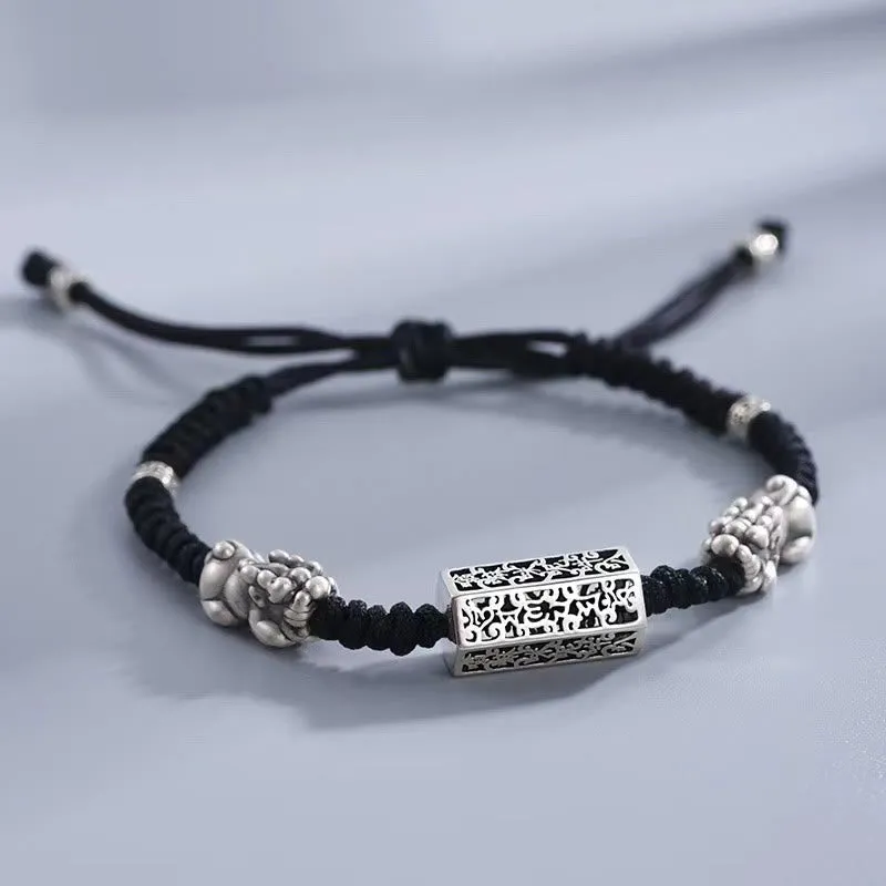 Buddha Stones Tibetan Black String Copper Om Mani Padme Hum Pixiu Protection Braided Bracelet
