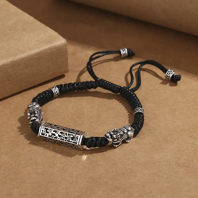 Buddha Stones Tibetan Black String Copper Om Mani Padme Hum Pixiu Protection Braided Bracelet