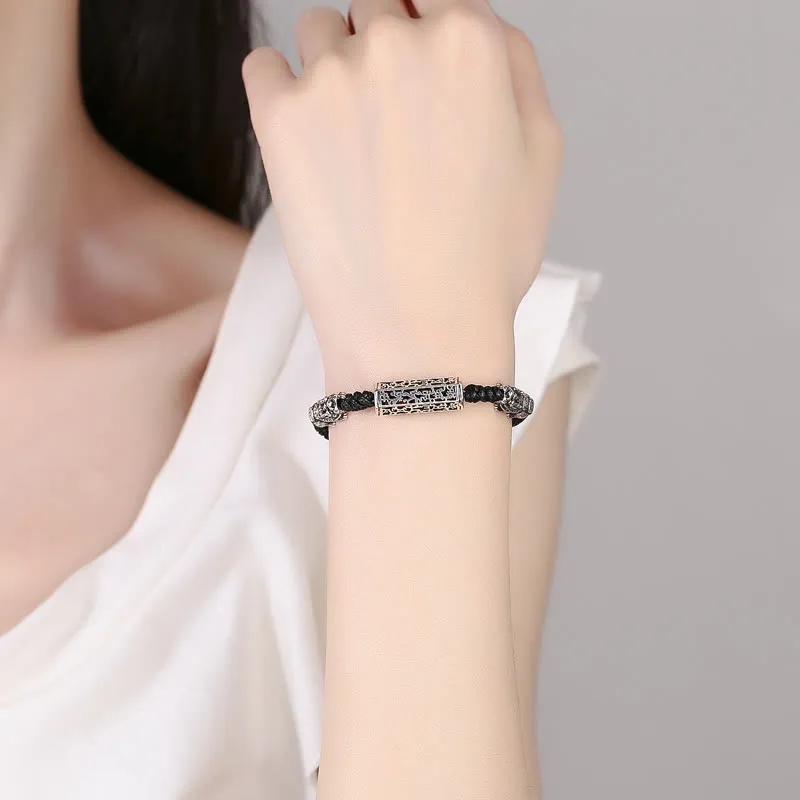 Buddha Stones Tibetan Black String Copper Om Mani Padme Hum Pixiu Protection Braided Bracelet