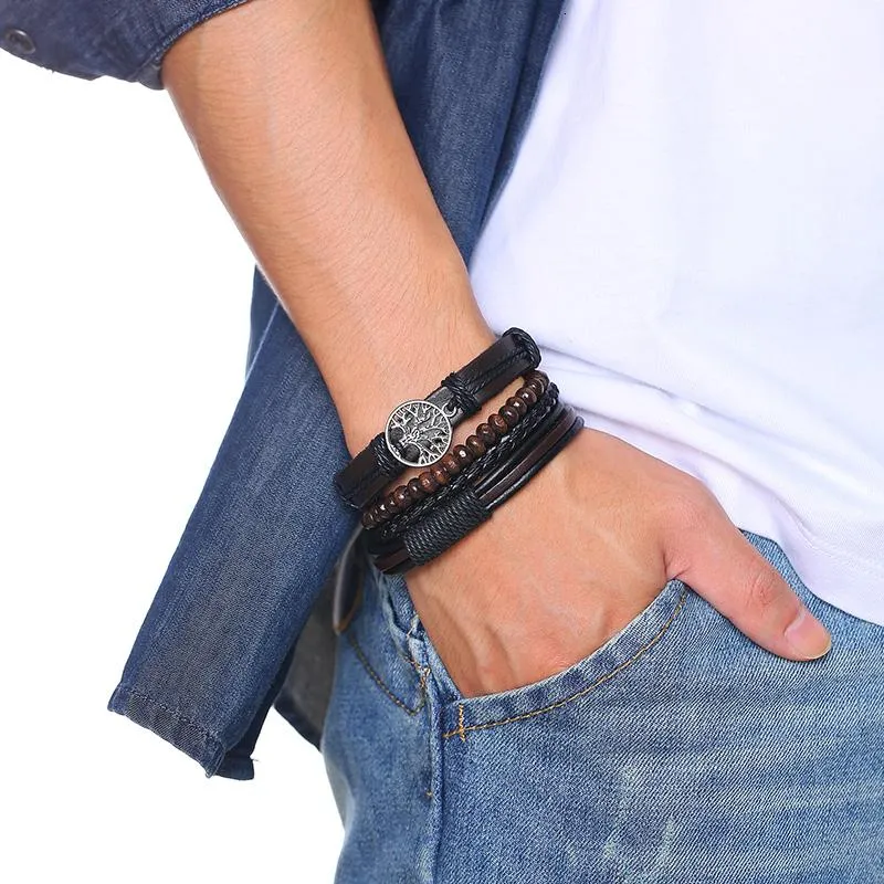 🔥【BUY 2 FREE SHIPPING & GET 10%OFF】4Pcs/ Set Braided Wrap Leather Bracelets