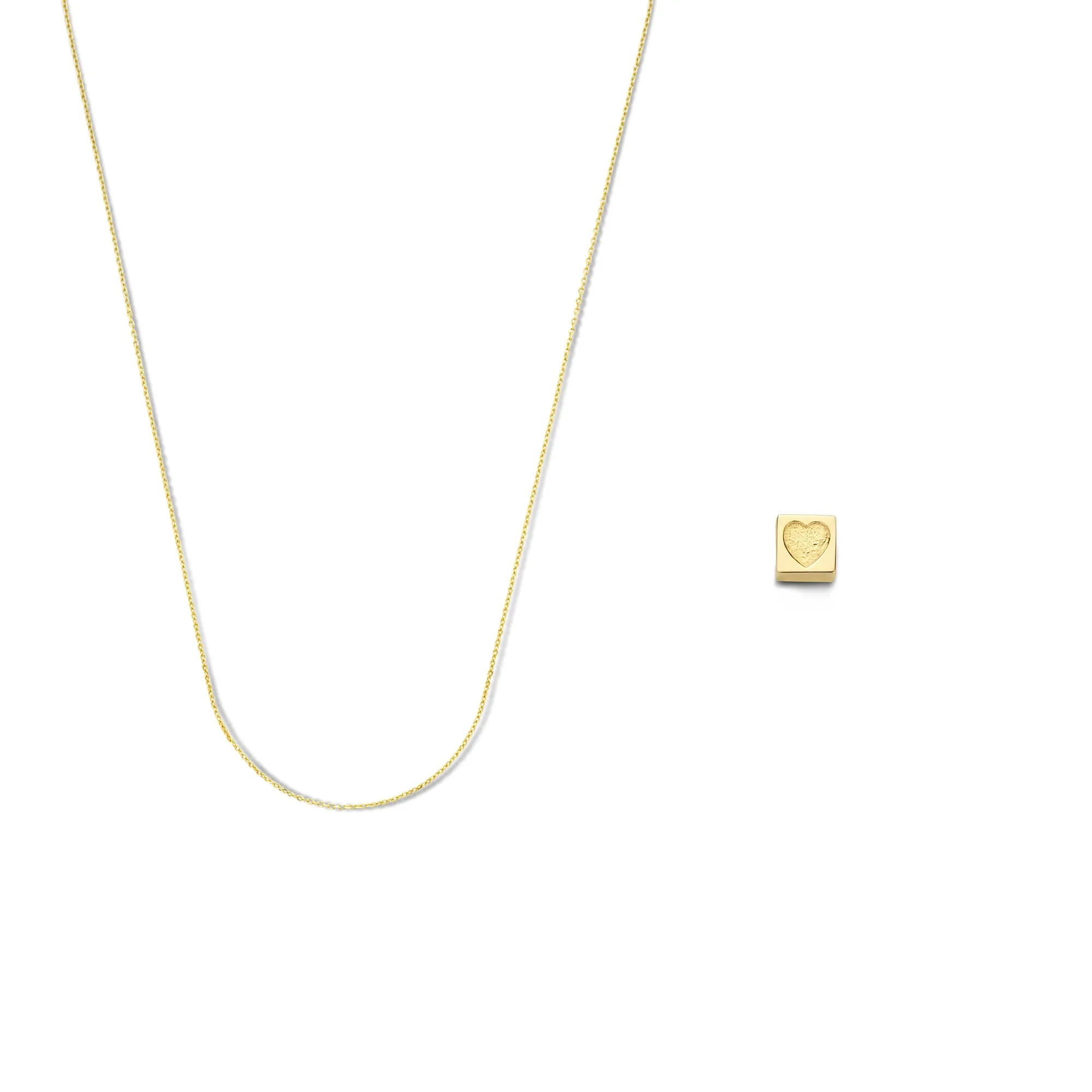 Cadeau d'Isabel 14 karat gold cube charm with heart and gold necklace gift set