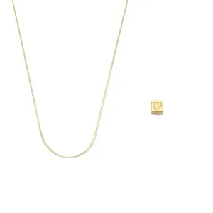 Cadeau d'Isabel 14 karat gold cube charm with heart and gold necklace gift set