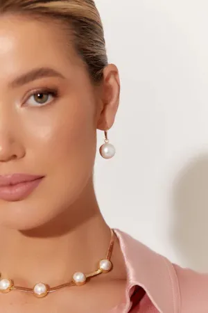 CALI FAUX PEARL METAL BALL EARRINGS (Cream Gold)