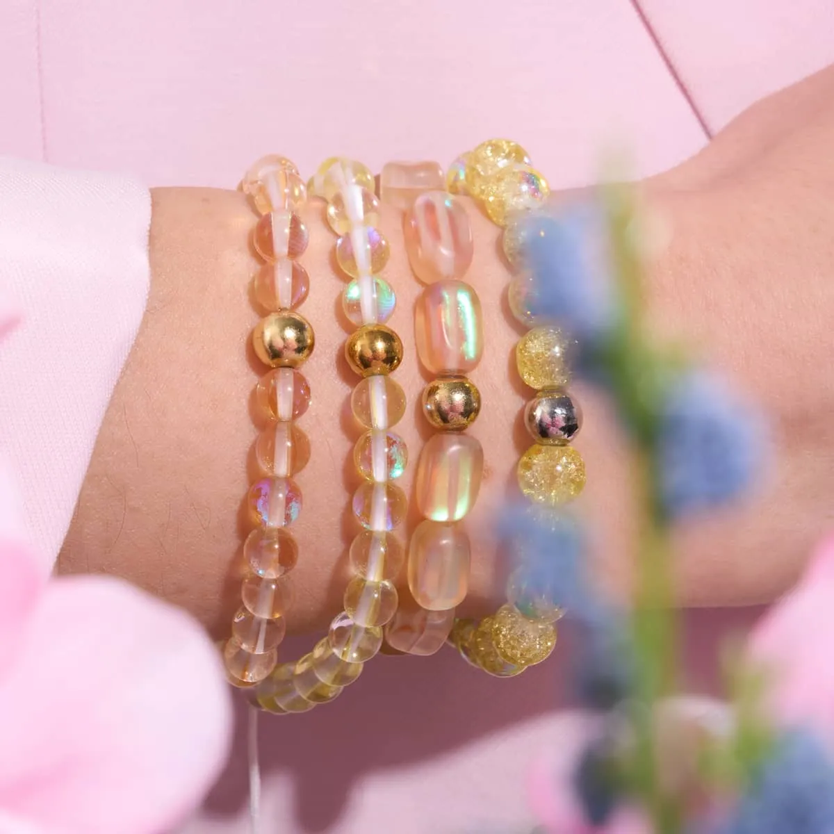 Canary | Gold | Mermaid Glass Macrame Bead Bracelet