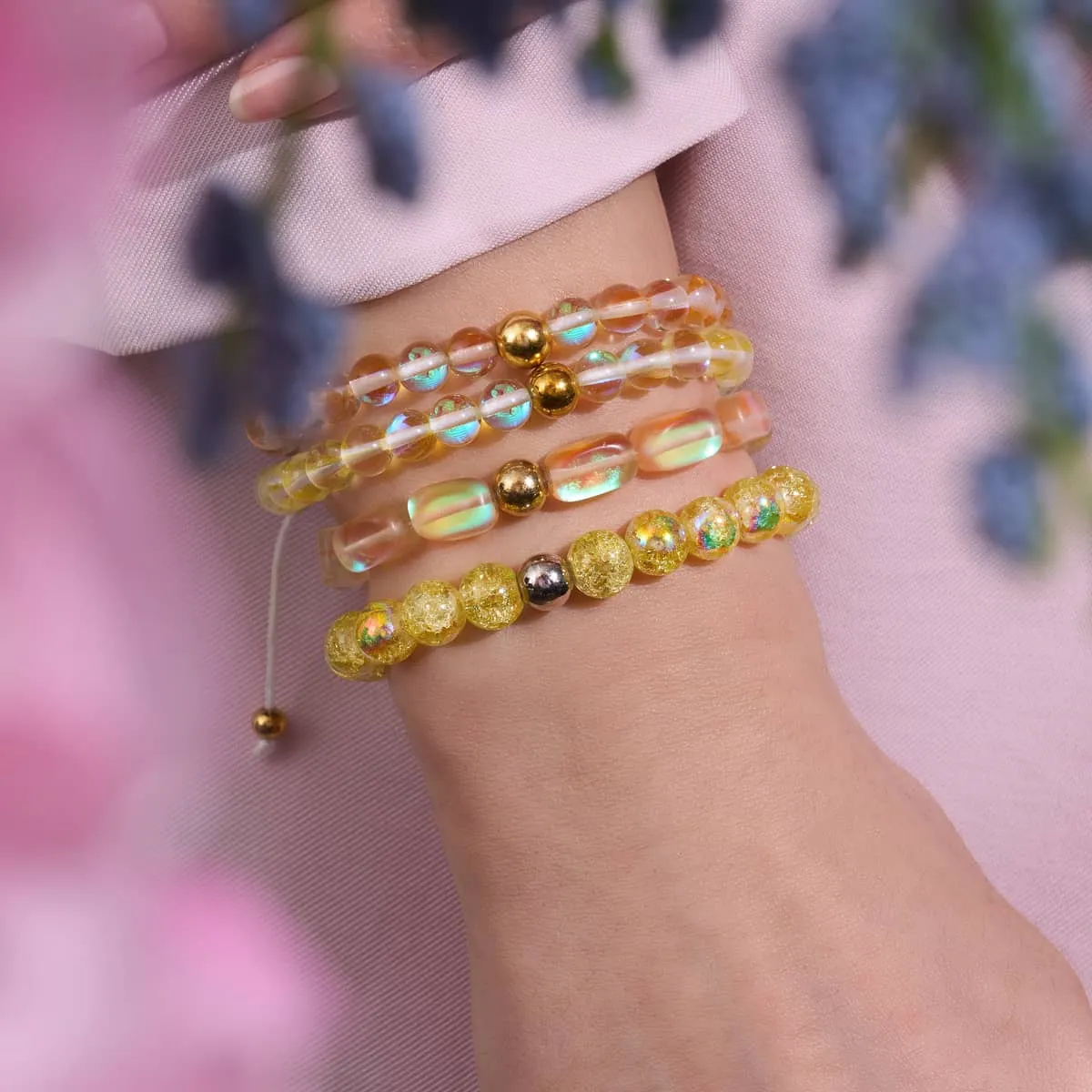 Canary | Gold | Mermaid Glass Macrame Bead Bracelet