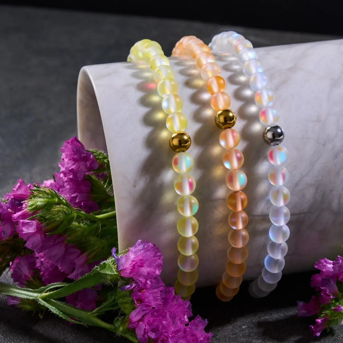 Canary | Gold | Mermaid Glass Macrame Bead Bracelet