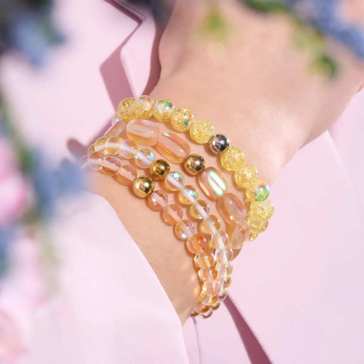 Canary | Gold | Mermaid Glass Macrame Bead Bracelet