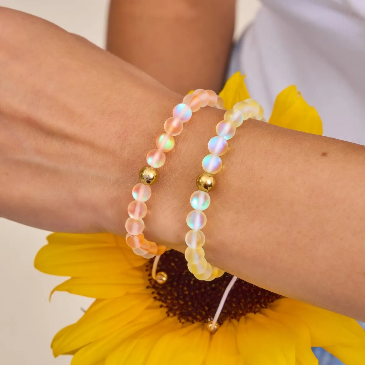 Canary | Gold | Mermaid Glass Macrame Bead Bracelet