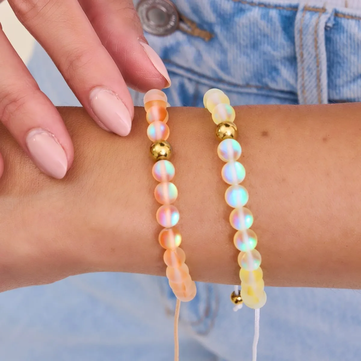 Canary | Gold | Mermaid Glass Macrame Bead Bracelet