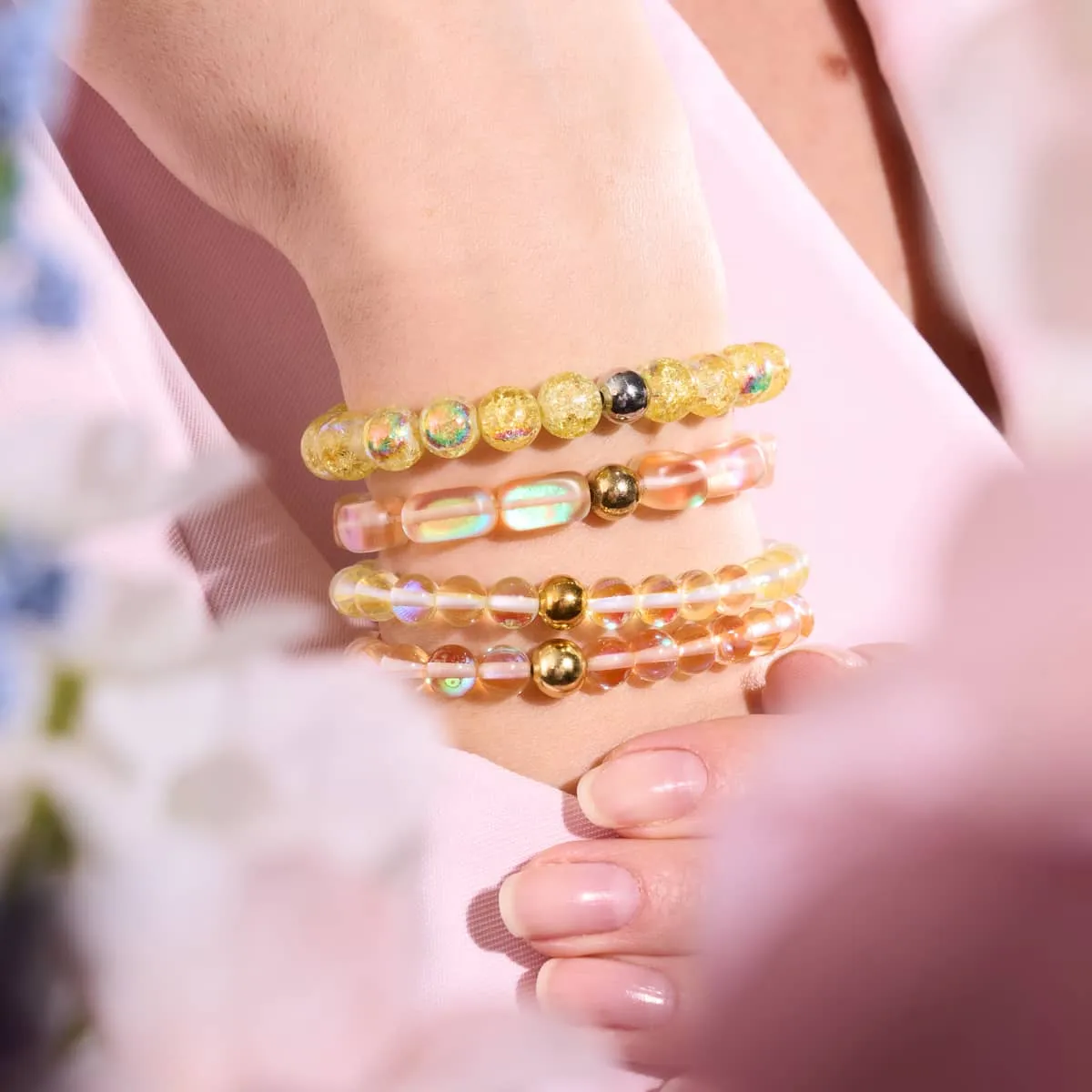 Canary | Gold | Mermaid Glass Macrame Bead Bracelet