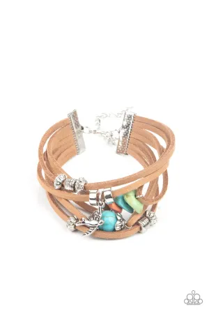Canyon Flight - Multi - Colorful Stone Brown Suede Silver Bird Paparazzi Lobster Claw Bracelet