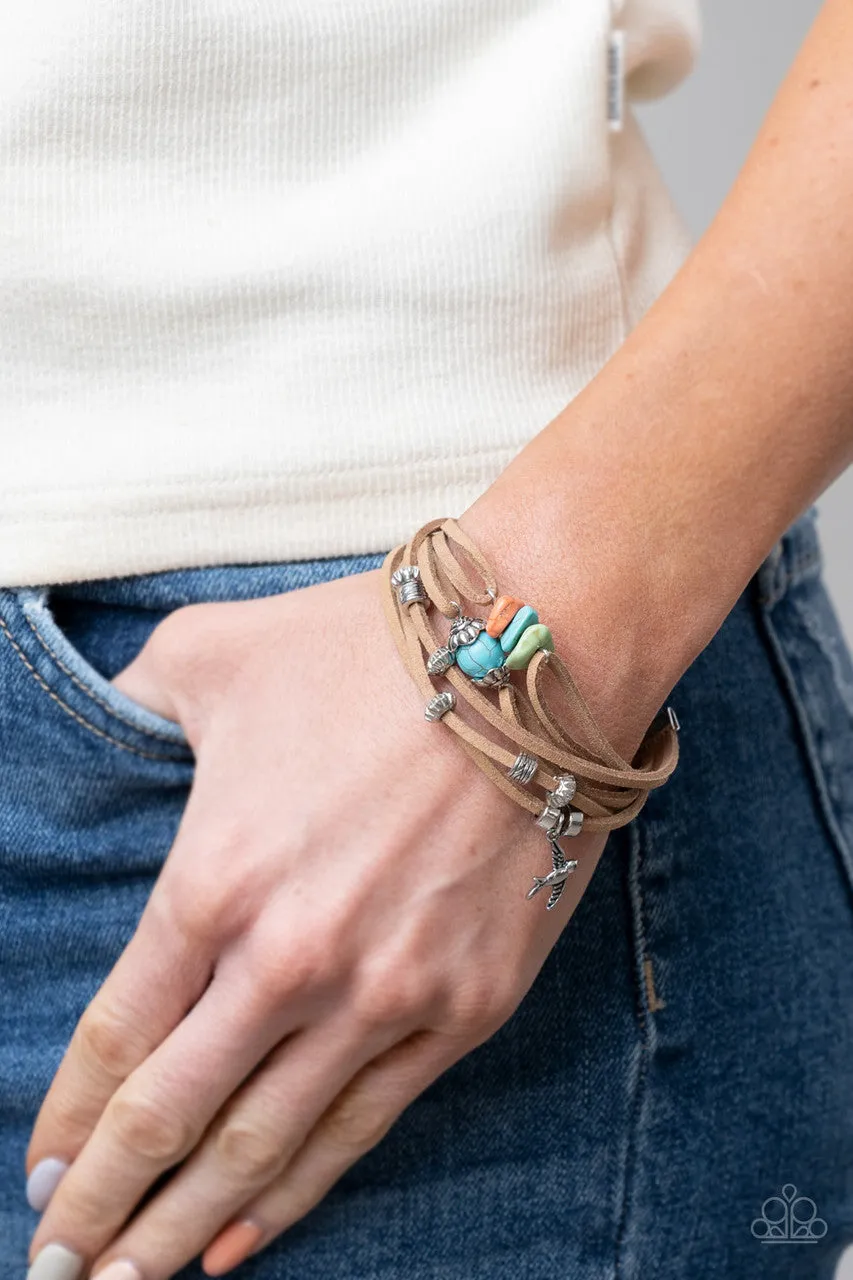 Canyon Flight - Multi - Colorful Stone Brown Suede Silver Bird Paparazzi Lobster Claw Bracelet