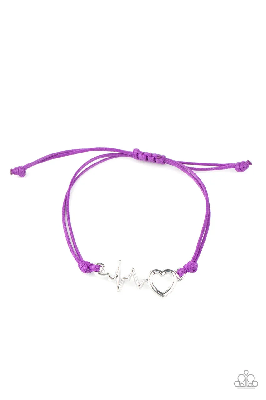 Cardiac Couture - Purple - Cord Silver Heartbeat Paparazzi Pull-Cord Bracelet