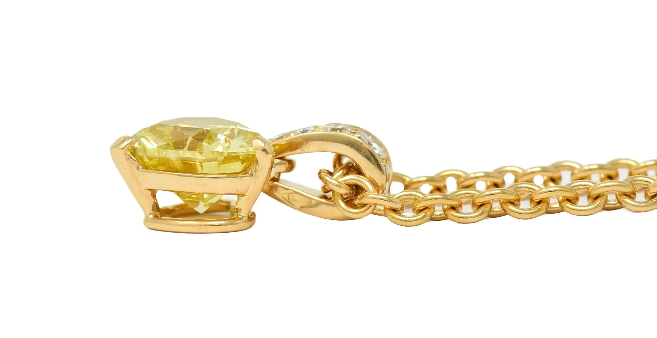 Cartier French 2.33 CTW Fancy Intense Yellow Heart Cut Diamond 18 Karat Yellow Gold Pendant Necklace GIA