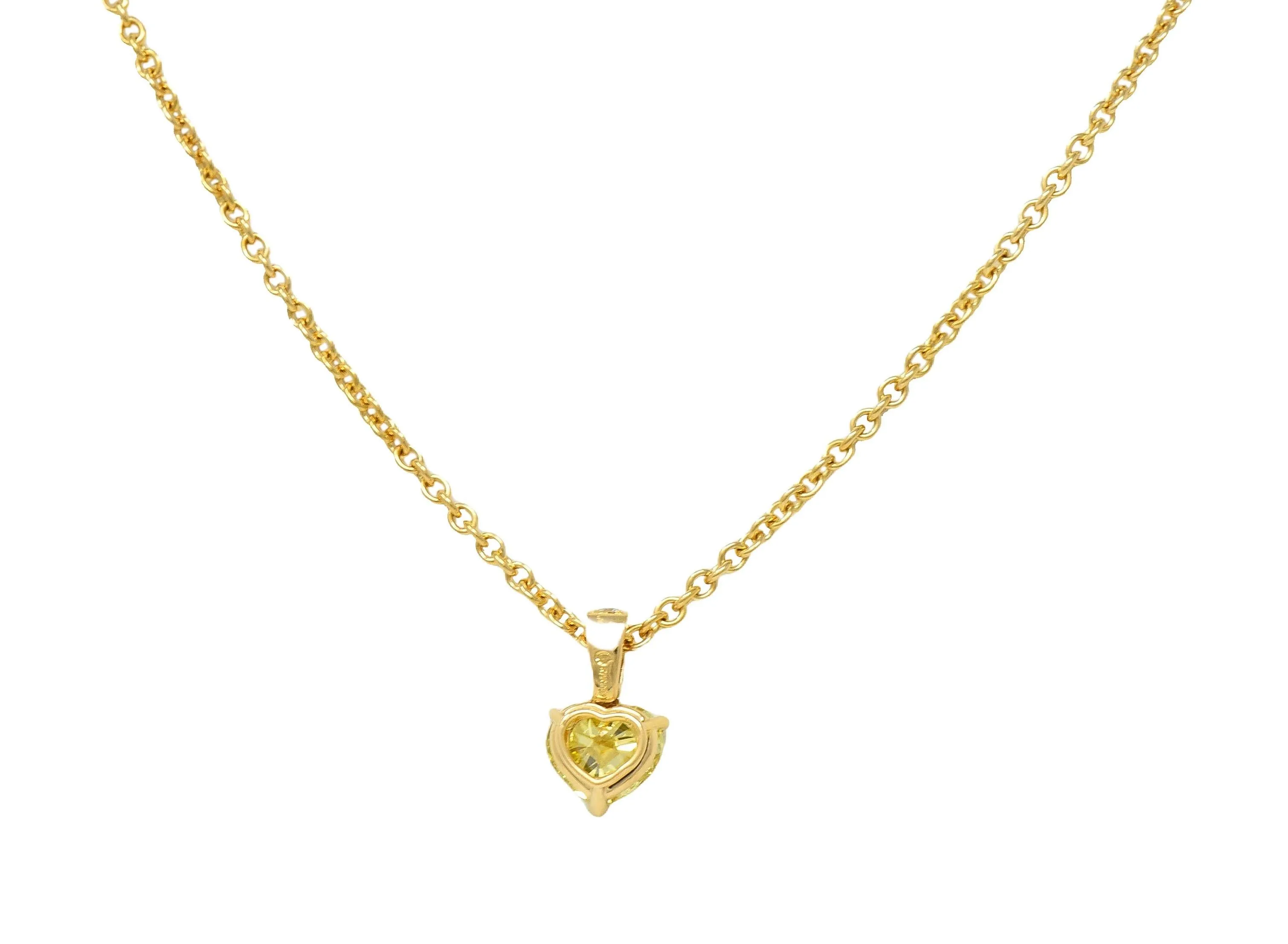 Cartier French 2.33 CTW Fancy Intense Yellow Heart Cut Diamond 18 Karat Yellow Gold Pendant Necklace GIA