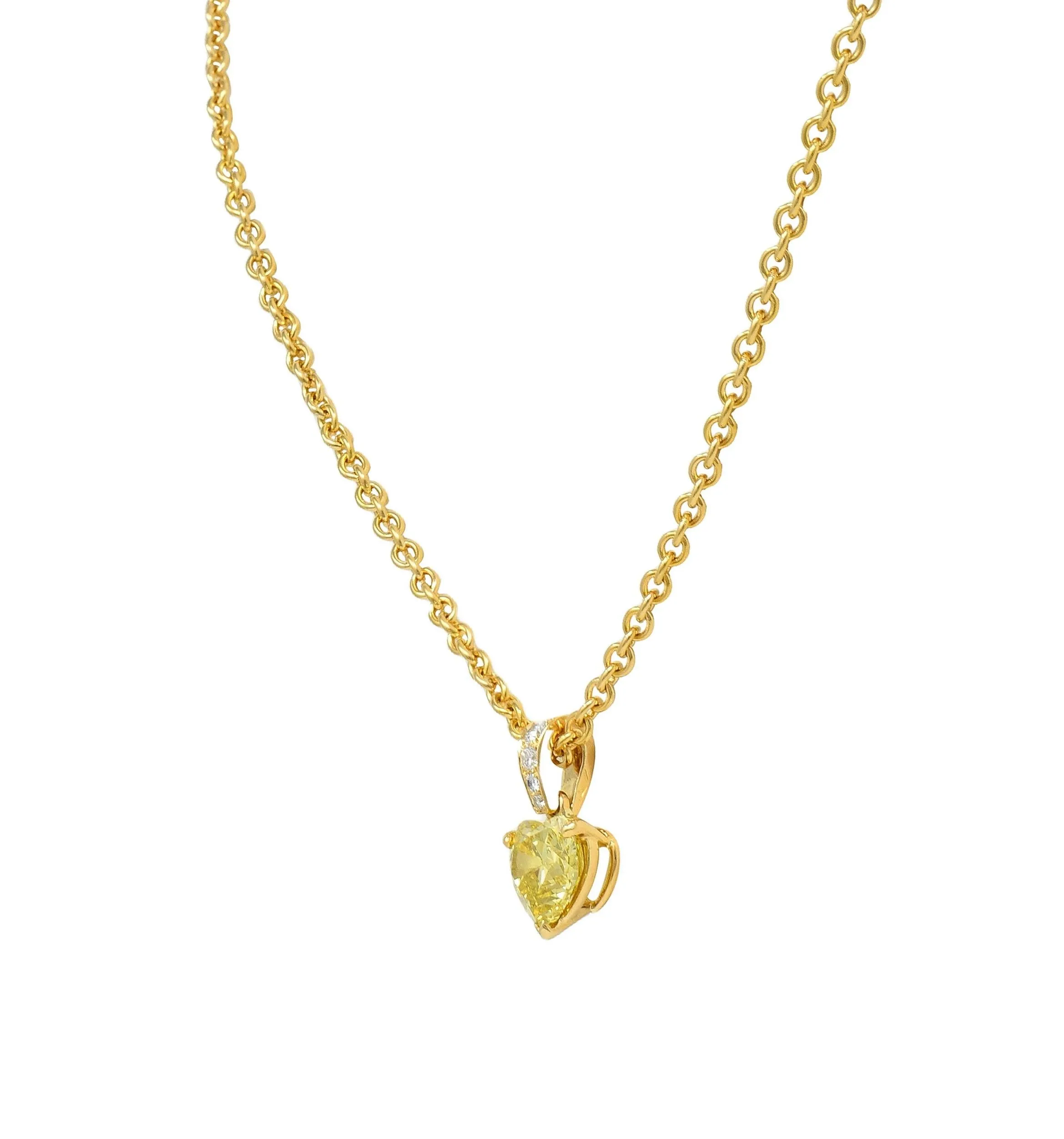 Cartier French 2.33 CTW Fancy Intense Yellow Heart Cut Diamond 18 Karat Yellow Gold Pendant Necklace GIA