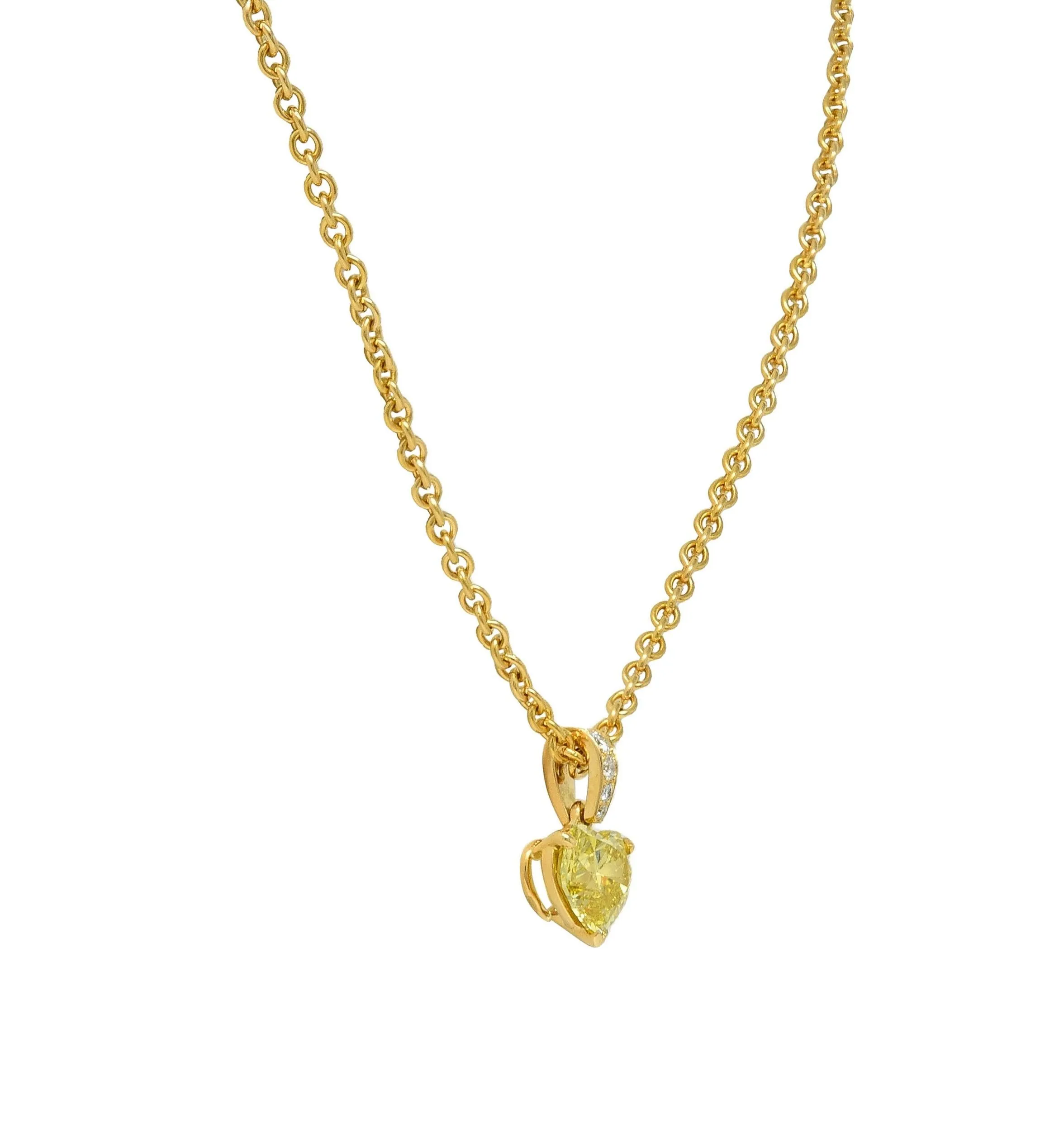Cartier French 2.33 CTW Fancy Intense Yellow Heart Cut Diamond 18 Karat Yellow Gold Pendant Necklace GIA