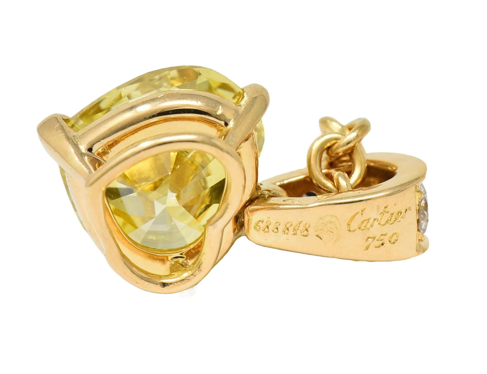 Cartier French 2.33 CTW Fancy Intense Yellow Heart Cut Diamond 18 Karat Yellow Gold Pendant Necklace GIA