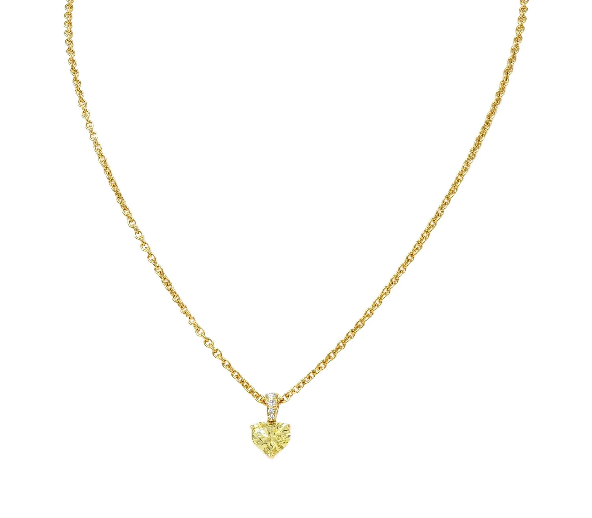 Cartier French 2.33 CTW Fancy Intense Yellow Heart Cut Diamond 18 Karat Yellow Gold Pendant Necklace GIA