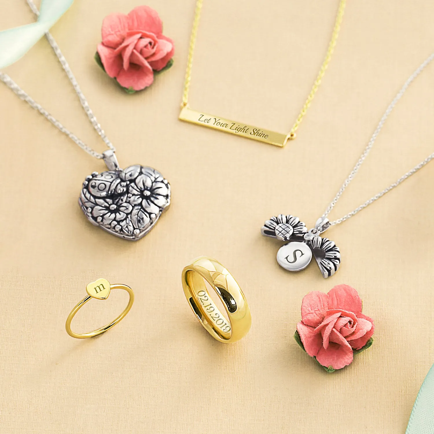 Carved Leaves Heart Locket Necklace for Photos Sterling Silver Garden Ladybug