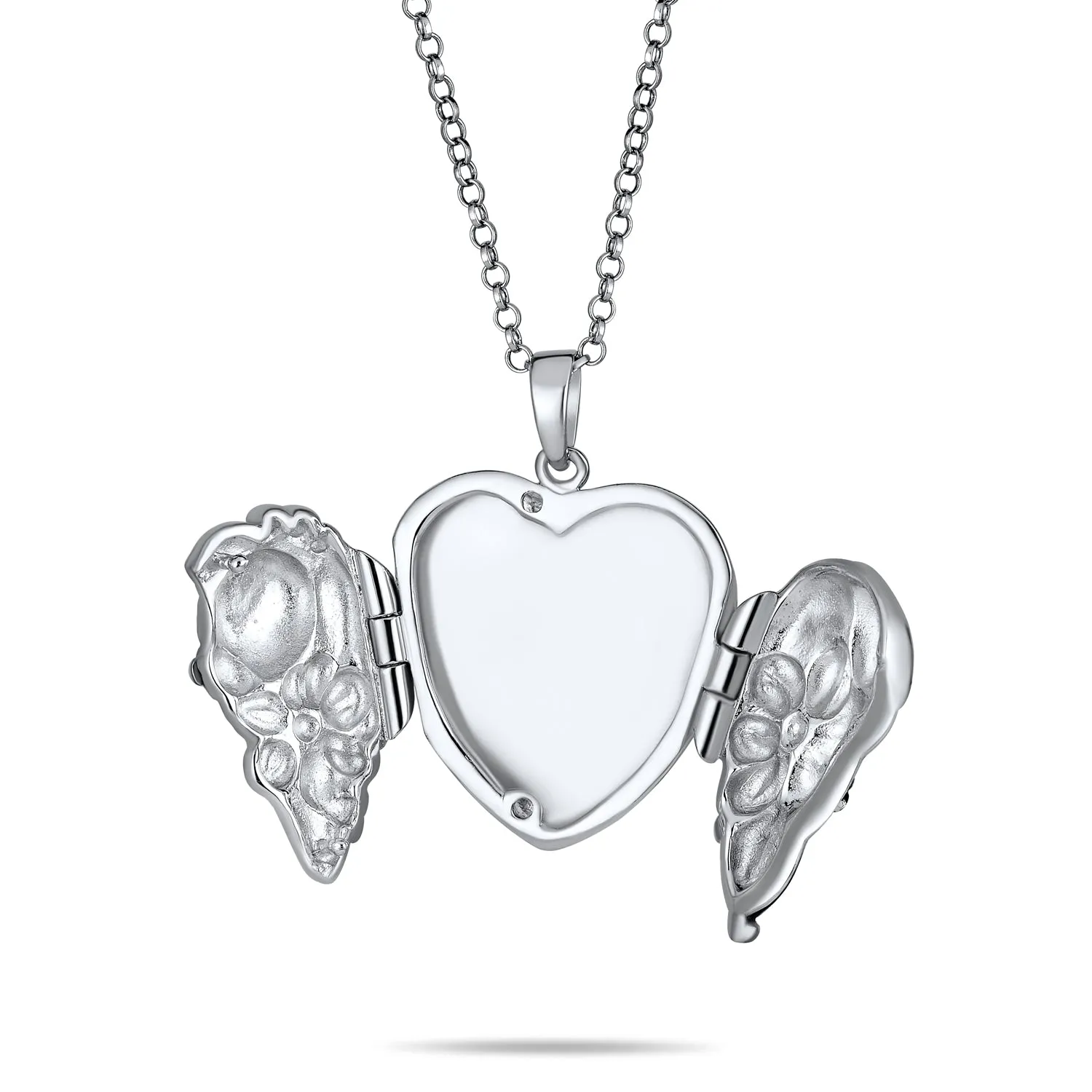 Carved Leaves Heart Locket Necklace for Photos Sterling Silver Garden Ladybug